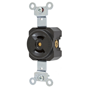 Locking Devices, Twist-Lock®, Industrial, Flush Receptacle, 15A 125V, 2-Pole 2-Wire Non Grounding, L1-15R, Screw Terminal, Black