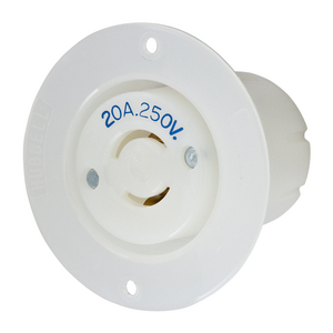 Locking Devices, Twist-Lock®, Industrial, Flanged Receptacle, 20A 250V, 2-Pole 2-Wire Non Grounding, L2-20R, Screw Terminal, White