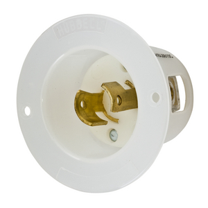 Locking Devices, Twist-Lock®, Industrial, Flanged Inlet, 20A 250V, 2-Pole 2-Wire Non Grounding, L2-20P, Screw Terminal, White