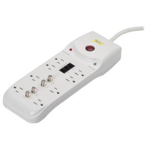 Surge Protective Devices, SPIKESHIELD TVSS Plug Strips, 15A 125V, 8-Outlet with Telephone/Satellite, 2100 Joules, 6' Cord, Office White