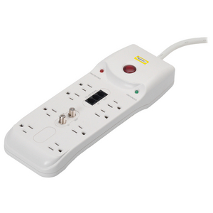 Surge Protective Devices, SPIKESHIELD TVSS Plug Strips, 15A 125V, 8-Outlet with Telephone/Fax, 2100 Joules, 6' Cord, Office White