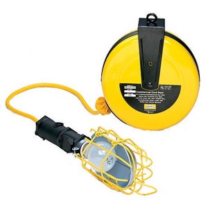 Cord and Cable Reels, Commercial Cord Reel, 25', With Incandescent Lamp, Receptacle, Circuit Breaker, Yellow
