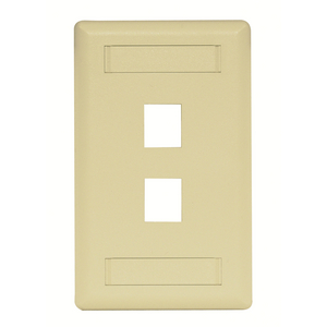 Phone/Data/Multimedia Faceplate, Face Plate, Rear-Loading, 2-Port, Single-Gang, Electric Ivory