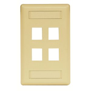 Phone/Data/Multimedia Face Plate, Face Plate, Rear-Loading, 4-Port, Single-Gang, Electric Ivory