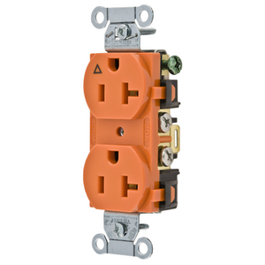 Straight Blade Devices, Receptacles, Duplex, Commercial Grade, Corrosion Resistant, 20A 125V, 2-Pole 3-Wire Grounding, 5-20R, Side Wired, Orange.