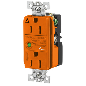 Surge Protective Devices, SPIKESHIELD IG TVSS Duplex Receptacle with Light and Alarm, 15A 125V, 5-15R, Orange