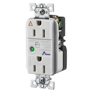 IG TVSS Duplex Receptacle with Light and Alarm, 15A 125V, 5-15R, Office White