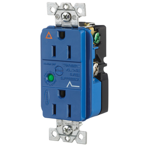Surge Protective Devices, SPIKESHIELD IG TVSS Duplex Receptacle with Light and Alarm, 15A 125V, 5-15R, Blue