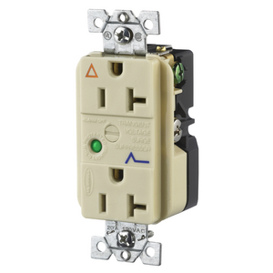 Surge Protective Devices, SPIKESHIELD IG TVSS Duplex Receptacle with Light and Alarm, 20A 125V, 5-20R, Ivory