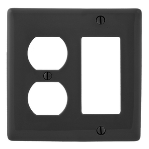 Wallplates and Box Covers, Wallplate, Nylon, 2-Gang, 1) Duplex 1) Decorator, Black