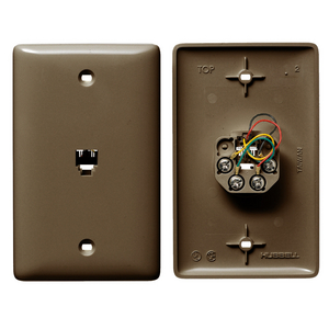 Midsized Plate with Jack, 1-Gang, 6- Position 4-Conductor, Screw Terminals, Brown