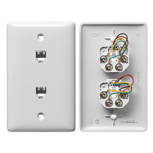 1-Gang, Midsized Plate with 2) Jacks, 6-Position 4-Conductor, Screw Terminals, White