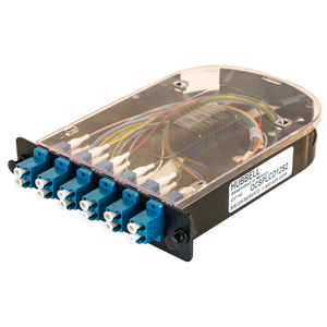 Fiber Splice Cassette, 12 Fibers, Blue LC Duplex Adapters, Zirconia Ceramic, OS2 SM