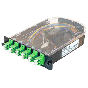 Fiber Splice Cassette, 12 Fibers, Green LC Duplex APC Adapters, Zirconia Ceramic, OS2 SM