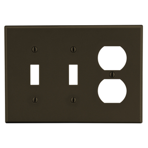 Wallplate,  Mid-Size 3-Gang, 2) Toggle 1) Duplex, Brown