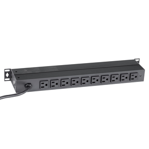 Power Distribution Unit, Horizontal, 1 Rack Unit, 15 Amps, 10 Output Receptacles, On/Off Switch, Breaker, 10 FT Power Cord