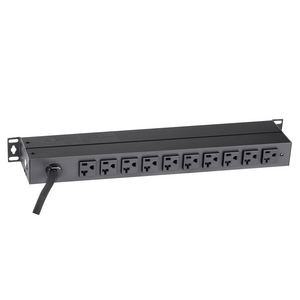 Power Distribution Unit, Horizontal, 1 Rack Unit, 20 Amps, 10 Output Receptacles, On/Off Switch, Breaker, 10 FT Power Cord