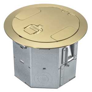 4-Gang RAFB Series, 6.47" Deep Round Box with CFBS1R8CVRBRS Brass Brushed Plated Cover