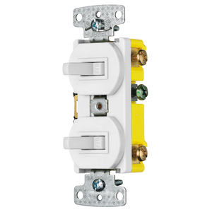 Combination Devices, Residential Grade, 1) Single Pole Toggle, 1) Three Way Toggle, 15A 120V AC, Self Grounding, Side Wired