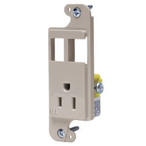 J-Load Media Outlet, 15A 125V Tamper Resistant Receptacle, 2-Port, Decorator Frame, Light Almond