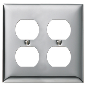 Wallplates and Boxes, Metallic Plates, 2- Gang, 2) Duplex Opening, Standard Size, Chrome Plated Steel