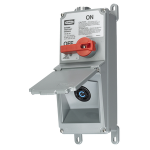 Industrial Grade, Lever Actuated, Switched Twist-Lock Enclosure With pre-wired HBL2720 Receptacle, 30A Twist-Lock®, 3 Phase 240 V AC, NEMA L15-30R.