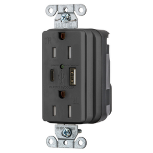 SNAPConnect USB Charger Receptacle, one USB Type A and one Type-C port, 3.0 Amp, 5 Volt DC, Black