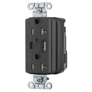 SNAPConnect USB Charger Receptacle, one USB Type A and one Type-C port, 3.0 Amp, 5 Volt DC, Black