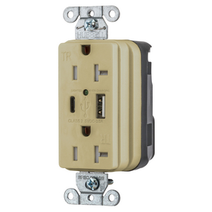 SNAPConnect USB Charger Receptacle, one USB Type A and one Type-C port, 3.0 Amp, 5 Volt DC, Ivory
