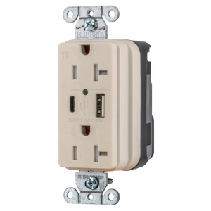 SNAPConnect USB Charger Receptacle, one USB Type A and one Type-C port, 3.0 Amp, 5 Volt DC, Light Almond