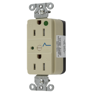 Straight Blade Devices, Decorator Duplex Receptacle, Hospital Grade, SNAP-Connect, Surge supression, Tamper Resistant, LED Indicator, 15A 125V