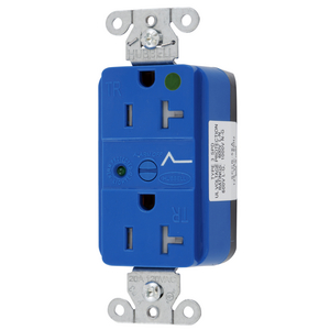 Straight Blade Devices, Decorator Duplex Receptacle, Hospital Grade, SNAP-Connect, Surge supression, Tamper Resistant, LED Indicator, 20A 125V