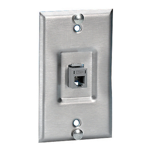 Copper Products, Wallphone Plate, Cat5E, 1-Gang, 1-Port, Recessed, Stainless Steel