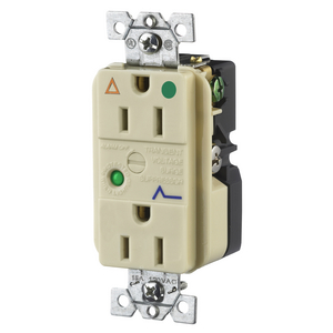 Circuit Watch Surge Suppression Straight Blade Receptacle, Hospital Grade, Isolated Ground, 15A 125V, 2-Pole 3-Wire Grounding, 5-15R, Ivory