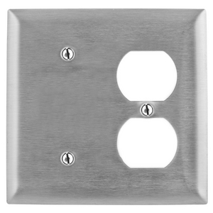 Wallplates and Boxes, Metallic Plates, 2- Gang, 1 Blank 1) Duplex Opening, Standard Size, Stainless Steel