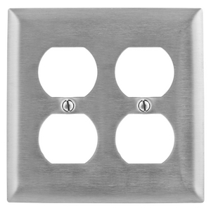 Wallplates and Boxes, Metallic Plates, 2- Gang, 2) Duplex Openings, Standard Size, Stainless Steel