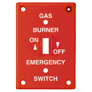 Wallplates and Boxes, Box Covers, 1-Gang, 1) Toggle Opening, Standard Size, Red, Marked "GAS"