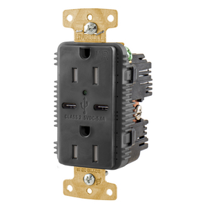 15A/125V Tamper Resistant/Weather Resistant Duplex Receptacle & Type C USB Port, Black