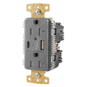 20A/125V Tamper Resistant/Weather Resistant Duplex Receptacle & Type A & C USB Ports, Gray