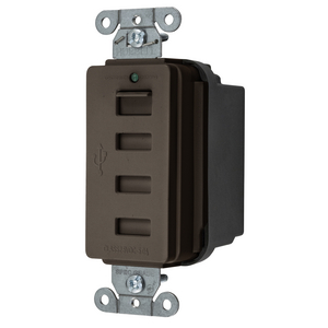 4-Port, USB Charger, 5V 3A, 2-Port, 15A 125V, Brown