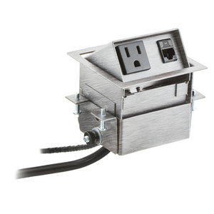 Delivery Systems, Work Surface Boxes, Mini Flip Up, 1) Power, 1) Data, Brushed Stainless Steel
