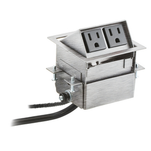 Delivery Systems, Work Surface Boxes, Mini Flip Up, 2) Power, Brushed Stainless Steel