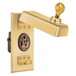 Wallplates and Boxes, Locking Covers, 1- Gang, 1) 1.40" Opening, Mounts on Top of Wallplate, Brushed Brass, All Locks Keyed Alike
