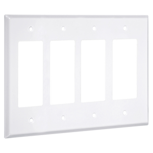 4-Gang Metal Wallplate, Standard, 4-Decorator, White Smooth
