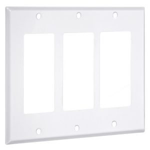 3-Gang Metal Wallplate, Standard, 3-Decorator, White Smooth