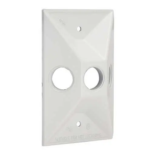 Image of 5189-6 1-Gang Weatherproof Cluster Cover, Three 1/2 in. Threaded Outlets, White, Carded