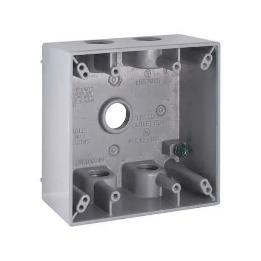 Image of 5337-5 2-Gang Weatherproof Box, Five 1/2 in. Threaded Outlets, Gray, Carded