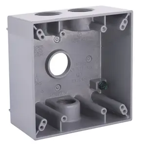 Image of 5343-0 2-Gang Weatherproof Box, Four 3/4 in. Threaded Outlets, Gray