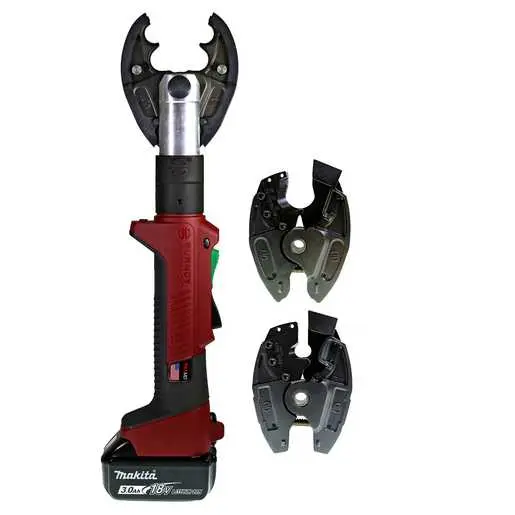 Image of PATMD34603A1 PATRIOT® IN-LINE® 6-Ton Scissor Action, O/D3 Crimp Jaw, ACSR & GUY Cut Jaws, (2) 3.0Ah 18V Li-ion Batteries, 120V-AC Charger, Utility Bag