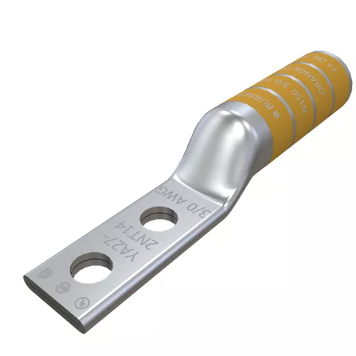 Image of YA272NT14 YA272NT14, Compression Terminal, 3/0 AWG Cu, 2-Hole, 1/4" Stud, 5/8" Spacing, Long Barrel, Narrow Tongue